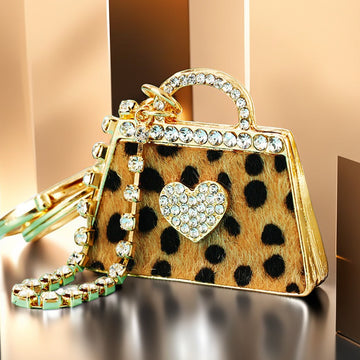 Leopard and Jeweled Leather Handbag Keychains in Twelve Options