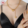 Double Heart Bead Accent Chain Necklace Gold Or Steel view 4