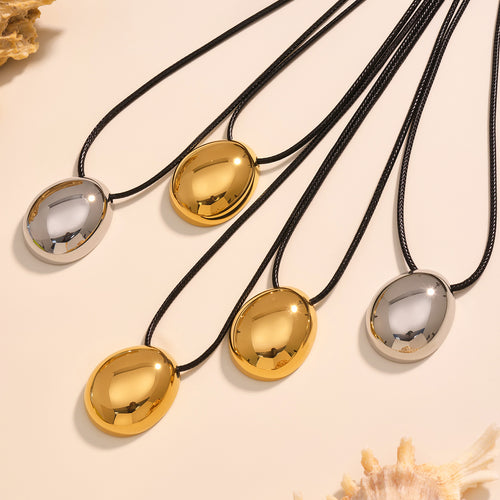 Display view of oval drop black cord necklaces in main image 2.