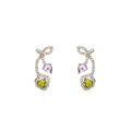 Silver Swirl Purple and Green Clear Look Stud Earrings view 5