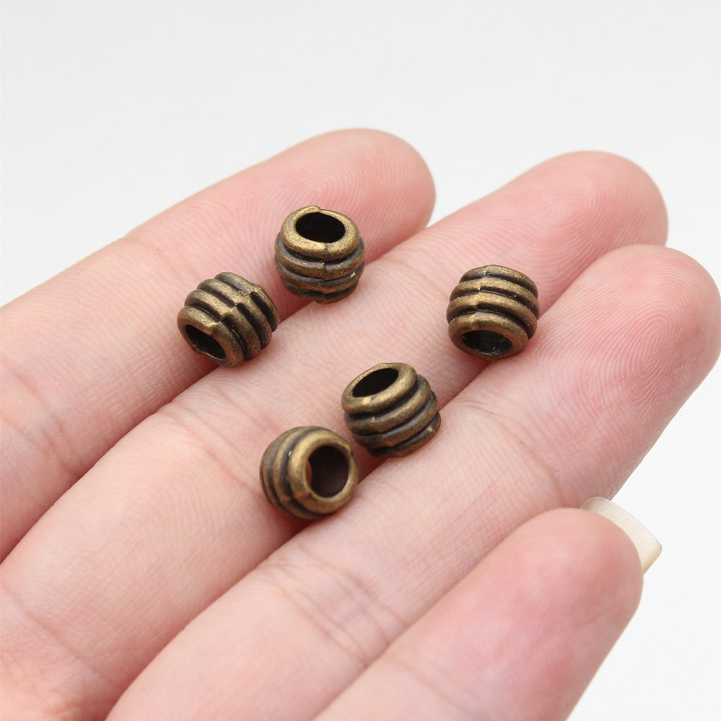 7.6x7.6x6mm 0.88g Antique Bronze Zinc Alloy Round Large Hole Spacer Beads for DIY Bracelet Jewelry Making