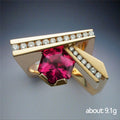 Gold Tone Geometric Red Crystal Statement Ring Jewelry view 5