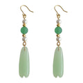 Gold Green Jade Pearl Long Drop Earrings Pair Jewelry view 5