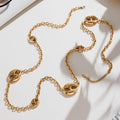Long Hollow Coffee Bean Station Necklace Gold Or Steel Tone view 4