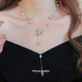 Silver Tone Star and Pearl Layered Pendant Necklace view 3