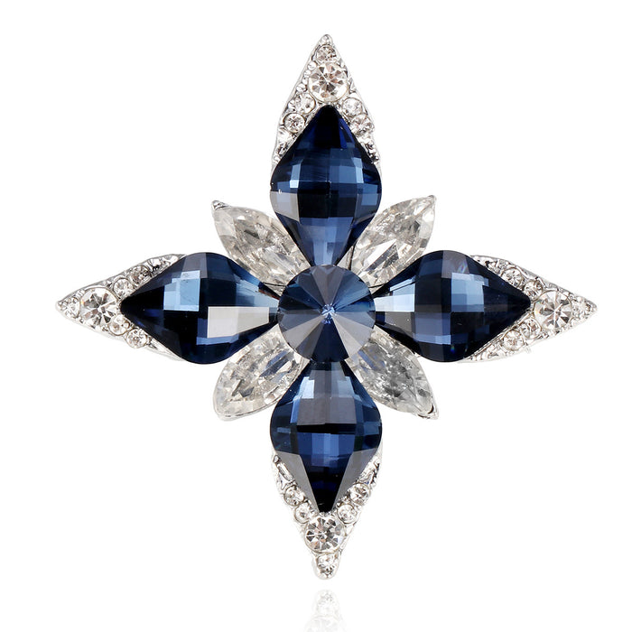 Eight Point Star Crystal Two Designs Metal Brooch Pin