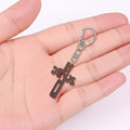Brown Wood Jesus Cross Keychain Silver Lobster Clasp view 3