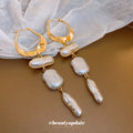 White Irregular Pearl Tassel Huggie Earrings With Decorative Details view 2