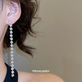 Silver Tone Square Crystal Long Drop Earrings With Linear Fringe view 3