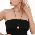 Stainless Steel Hollow Heart Pendant Black Leather Cord Necklace view 1