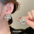 Gray Pearl Crystal Butterfly and Square Stud Earrings view 4
