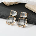 Gold Tone Double Clear Faceted Geometric Crystal Drop Earrings view 1