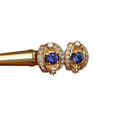 Gold Tone Blue Oval Crystal Stud Earrings with Clear Halo view 5