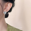 Silver-Tone Textured Heart Beaded Border Stud Earrings view 2