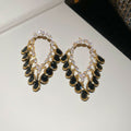 Black Teardrop Beaded Chandelier Earrings in Two Metal Tones view 7