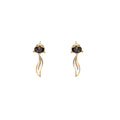 Black Faceted Top Gold Wavy Leaf Outline Dangle Earrings view 5