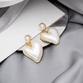 White Pearl Look Double Heart Bold Dangle Stud Earrings view 3