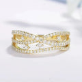 Gold Tone Star and Crescent Openwork Clear Crystal Ring view 1