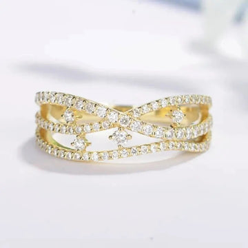 Gold Tone Star and Crescent Openwork Clear Crystal Ring