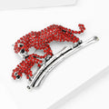Red Rhinestone Twin Leopard Brooch on Silver Branch view 4