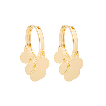 Gold and Silver Disc Fringe Compact Small Huggie Earrings
