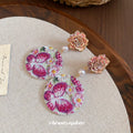 Pink Butterfly Floral Disc Rose Stud Drop Earrings view 2