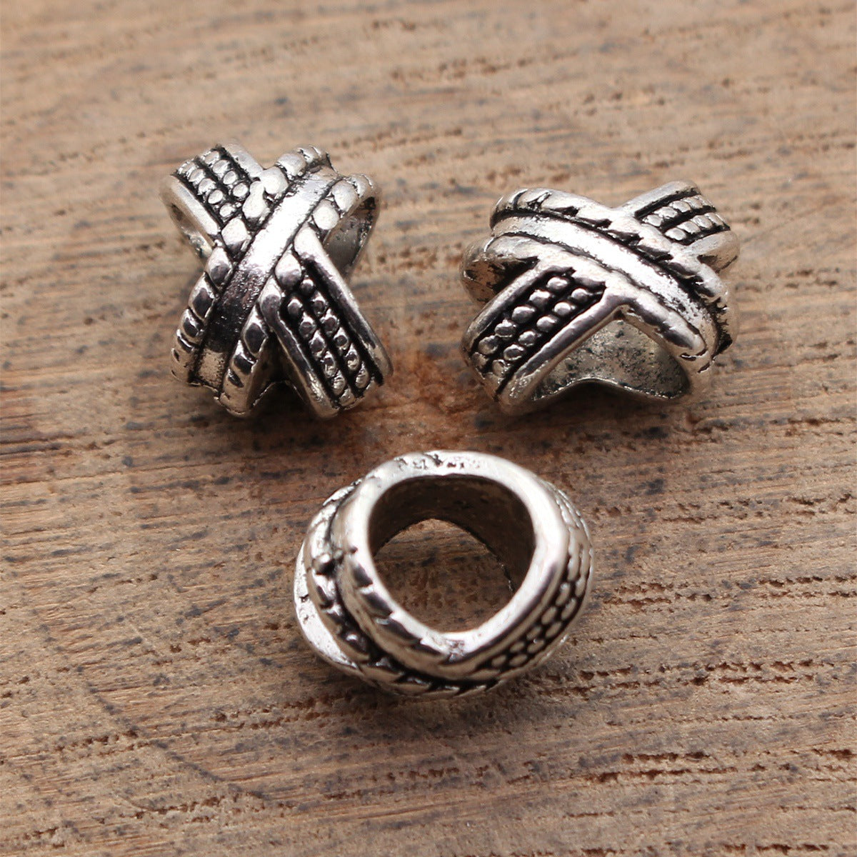 11x9x8.6mm 1.5g Multicolor Zinc Alloy X Shape Textured Large Hole Beads for Dreadlock Jewelry Making