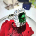 Silver Green Emerald Cut Halo Clear Stone Ring Alloy view 3