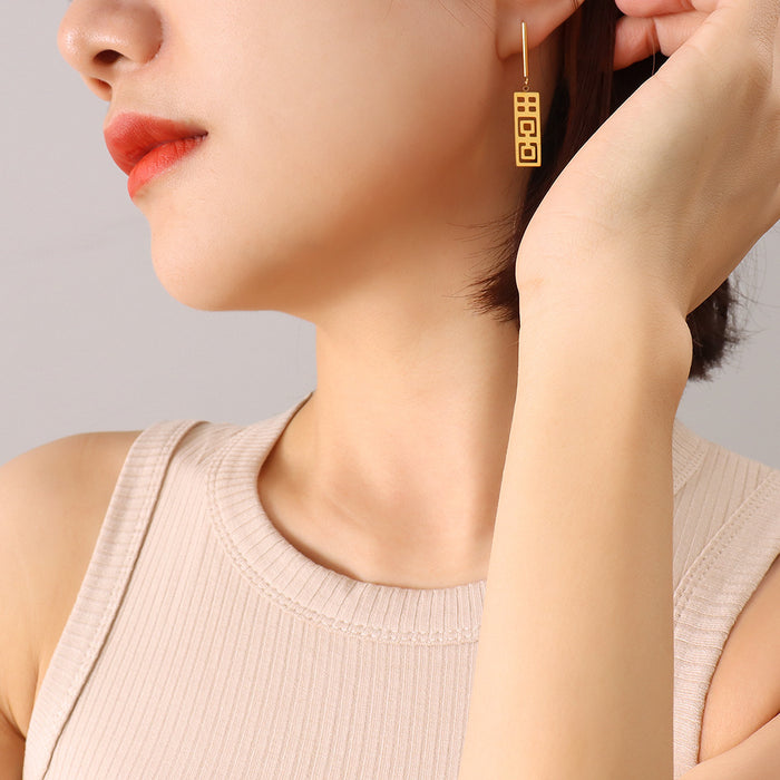 Geometric Cutout Rectangle Drop Bar Stud Earrings Metal