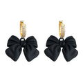 Gold-Tone Pave Huggie Black Matte Bow Drop Earrings view 5