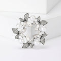 Floral Wreath Brooch with Faux Pearls and Crystal Leaves view 4