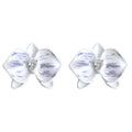 White Purple Enamel Orchid Stud Earrings Crystal Center view 5