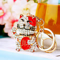 Crystal Lucky Cat Keychains with Faux Fur Pompoms in Sixteen Options view 6