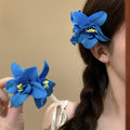 Fabric Orchid Flower Duckbill Hair Clip Blue or Red view 1
