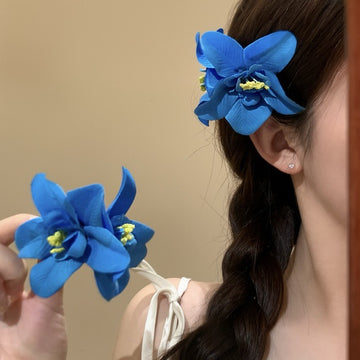 Fabric Orchid Flower Duckbill Hair Clip Blue or Red