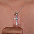 Silver Tone Pavé CZ Cross Pendant Necklace Delicate Chain view 2