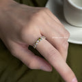 Silver Tone Olive Green Center And Clear Stone Open Ring view 2