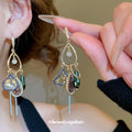Multicolor Teardrop Charm Earrings on Gold Tone Hooks view 2