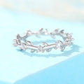 White Gold Leaf Vine Clear Stone Finger Ring Sizes 6-10 view 2
