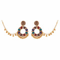 Colorful and Black Ornate Floral Ear Chain Earrings view 5