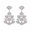 Silver-Tone Crystal Ginkgo Fan Stud Earrings Decorative Jewelry Accessory view 6