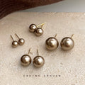 Mocha Brown Round Pearl Stud Earrings Three Size Options view 4