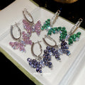 Purple Crystal Butterfly Hoop Stud Earrings Jewelry view 1