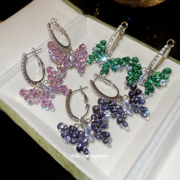 Purple Crystal Butterfly Hoop Stud Earrings Jewelry