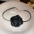 Satin Rose Flower Cord Choker Necklace Six Color Styles view 4