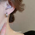 Silver Layered Oval Crystal Geometric Huggie Earrings view 3