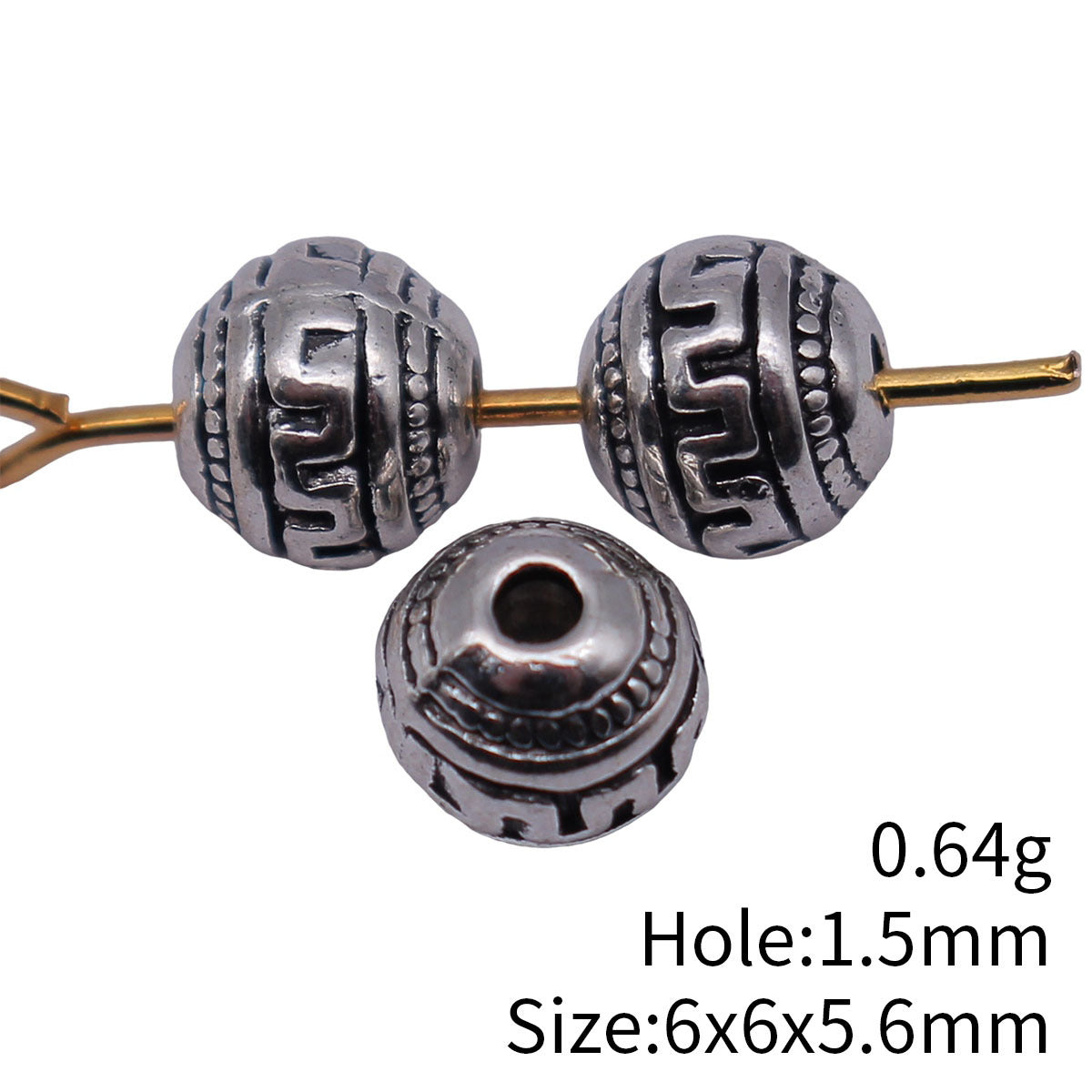 6x6x5.6mm 0.64g Antique Silver Zinc Alloy Greek Key Round Loose Metal Beads for DIY Jewelry Making