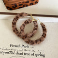 Brown Leopard Flocked Oversize Hoop Earrings with Gold Tone Hooks view 6