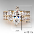 Marquise Clear Solitaire Round Stone Triple-Row Ring Gold Tone view 5