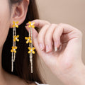 Yellow Flower Clear Stone Long Chain Tassel Stud Earrings view 6